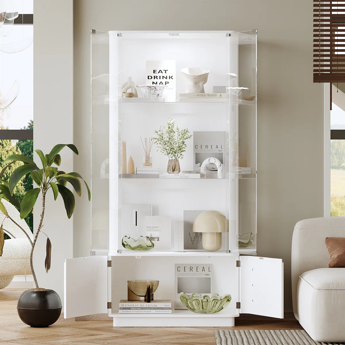 Luca White LED Illuminated Glass Door Display Cabinet