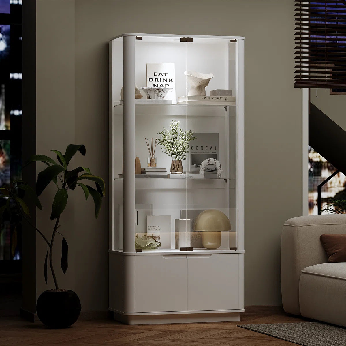 Luca White LED Illuminated Glass Door Display Cabinet