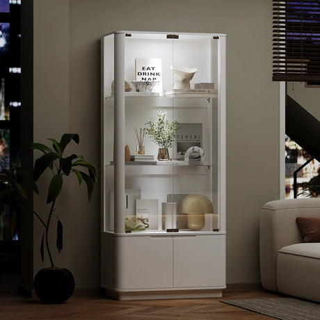 Luca White LED Illuminated Glass Door Display Cabinet
