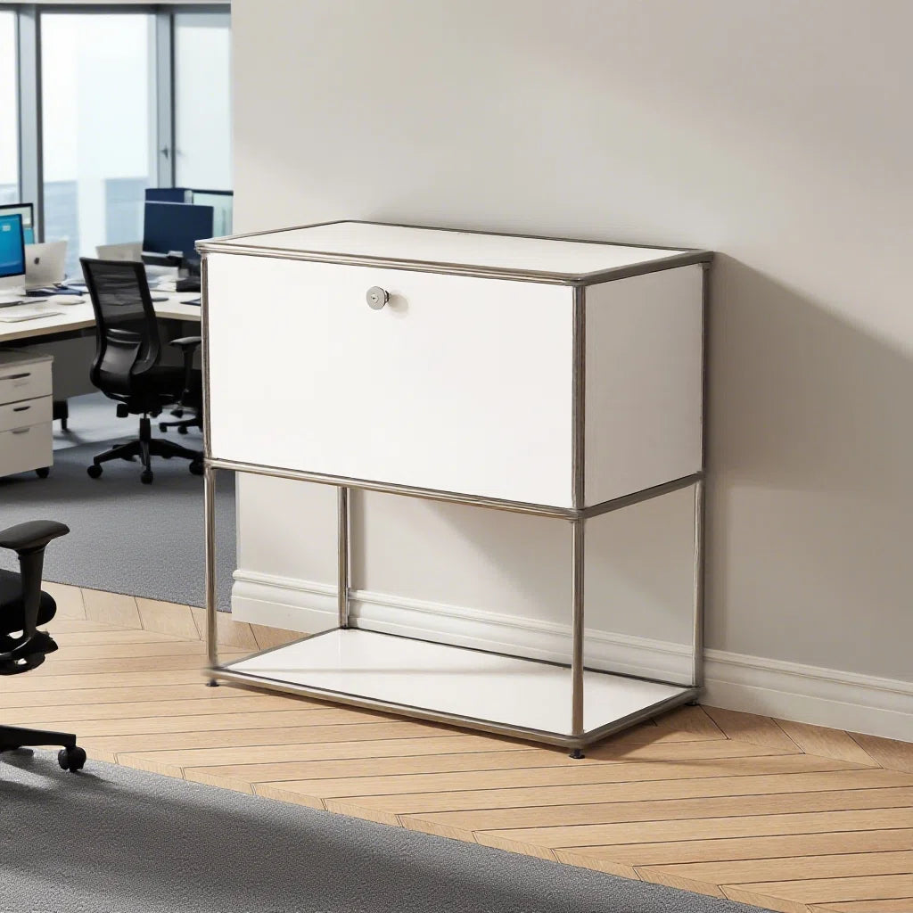 Ennio Modern White Flip-Top Side Table with Detachable Wheels