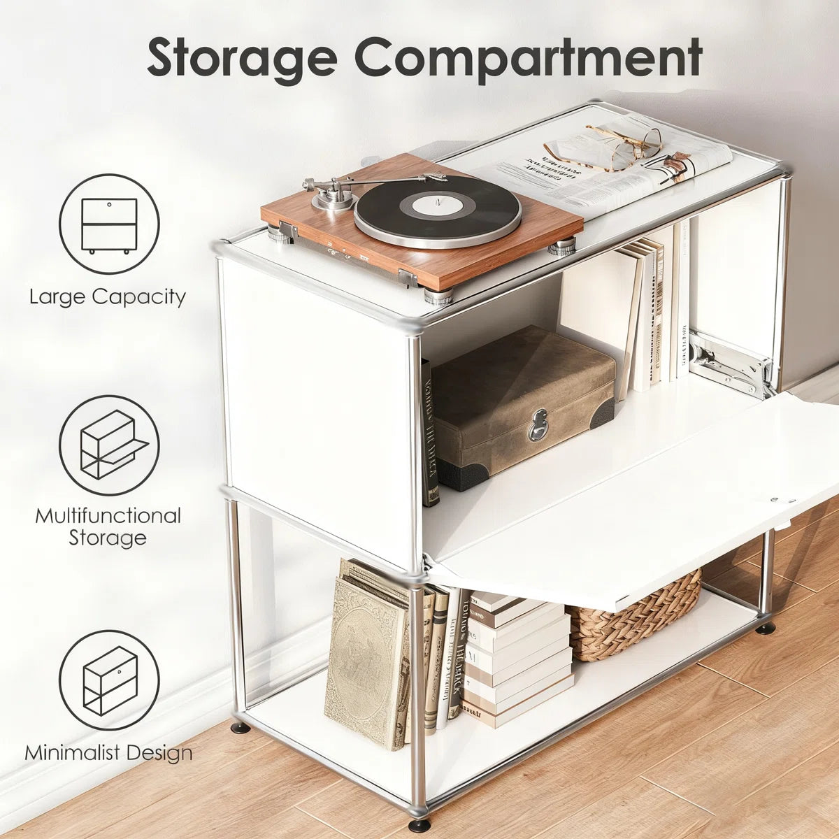 Ennio Modern White Flip-Top Side Table with Detachable Wheels