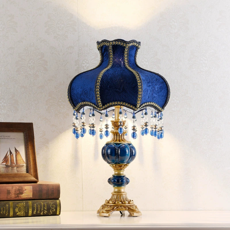 Magnus Vintage Blue Velvet Tassel Table Lamp