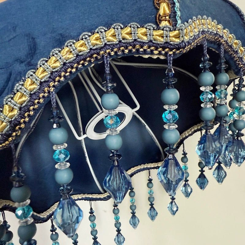 Magnus Vintage Blue Velvet Tassel Table Lamp