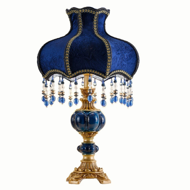 Magnus Vintage Blue Velvet Tassel Table Lamp