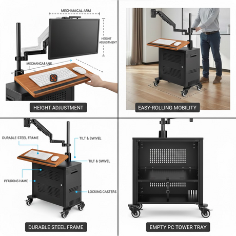 WS-40 Mobile Workstation with Monitor Arm and Keyboard Tray