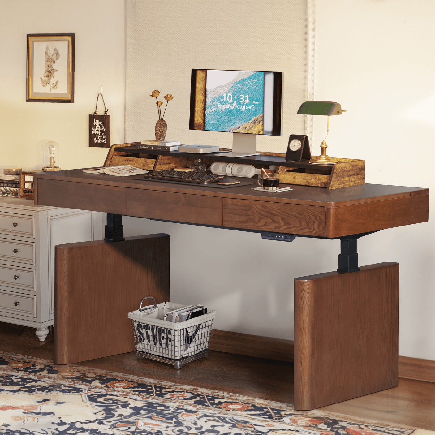 Thick-Cellier Standing Desk Bundle-walnut