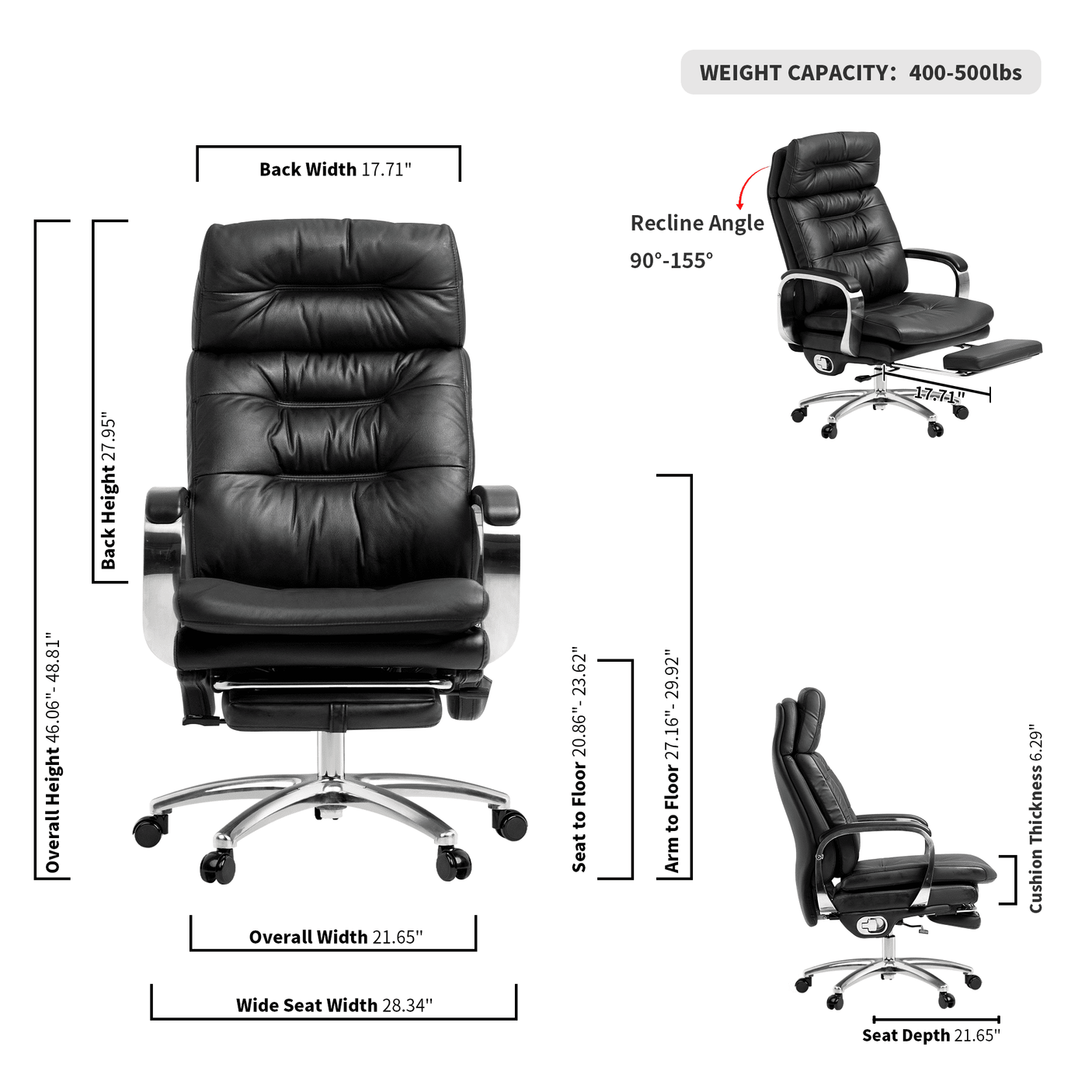 Vane Massage Office Chair -black-dimension