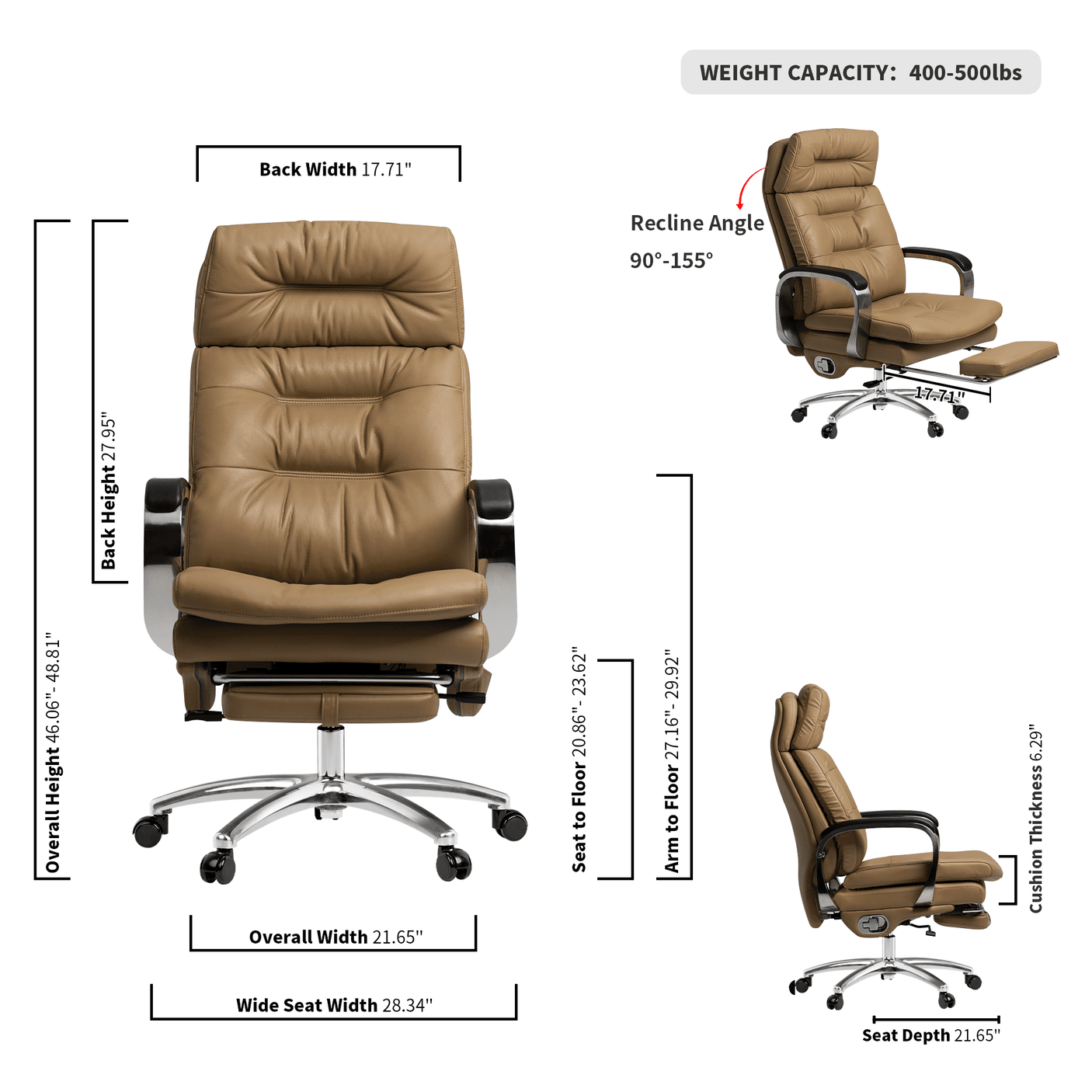 Vane Massage Office Chair -khaki-dimension