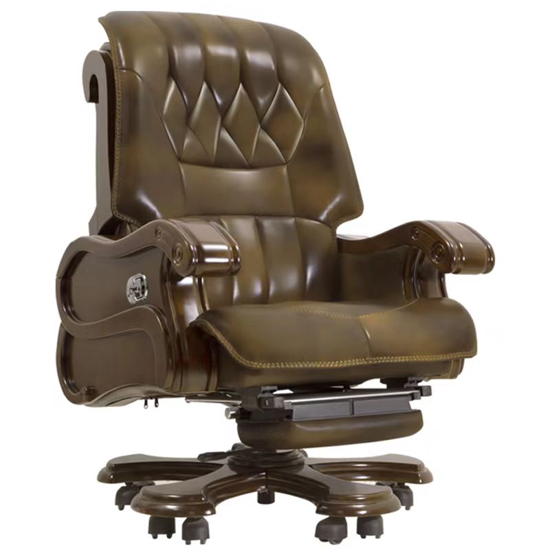 4-Point Ergonomic Massage Office Chair with Heating, Reclining Backrest Brown