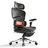 Ergonomic office chair with mesh back and adjustable armrests on a white background
