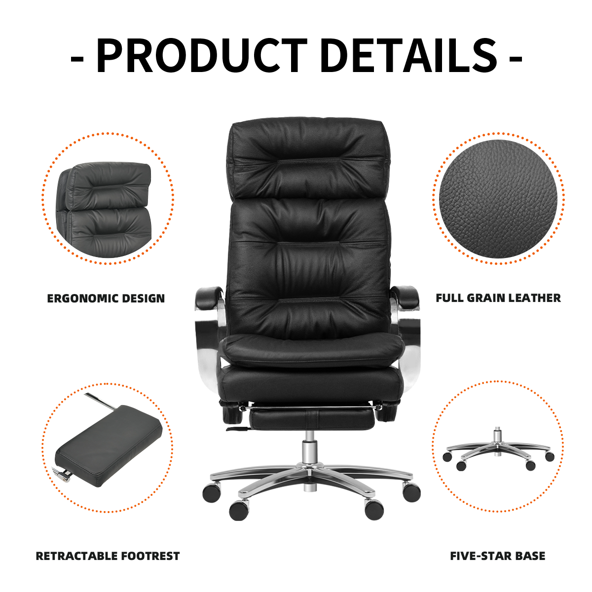VANE Executive Chair – Ergonomic leather office chair for home office and office