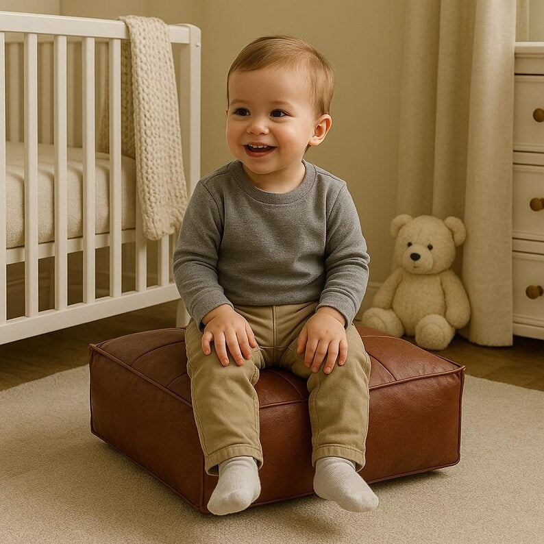 Luca Retro Leather Footstool