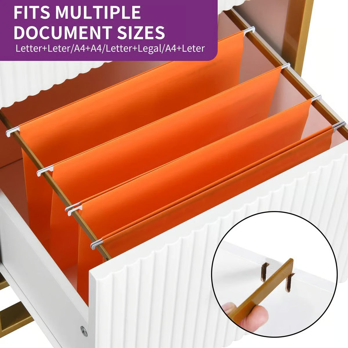 Fluted Under Desk Storage Drawer - 2 Drawers File Cabinet